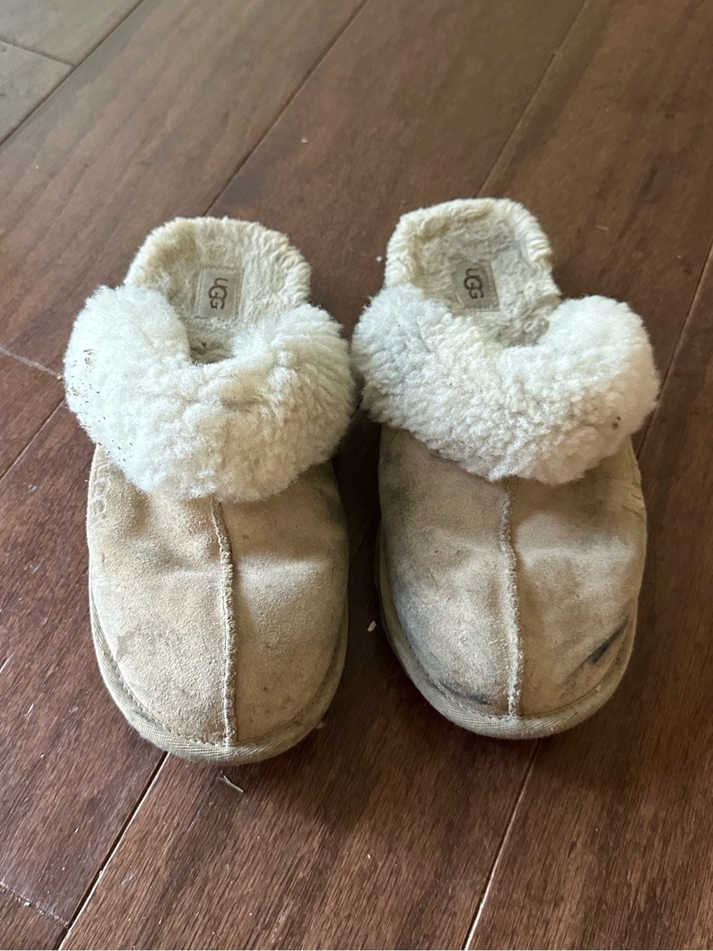 UGG Suede Shearling Slip-On Clogs - Beige